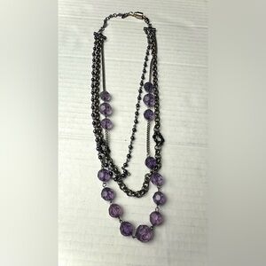 Vintage Multi-strand Purple Bead Chain Necklace Gunmetal Chain‎ Fashion Jewelry